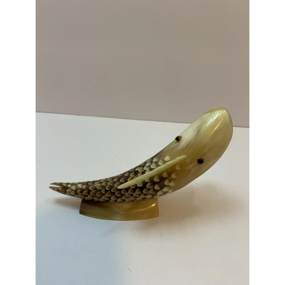 Vintage Bovine Horn Open‎ Mouth Decorative Fish Sculpture